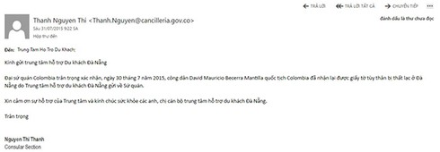 Đại sứ quán nhiều nước gửi thư cám ơn Trung tâm Hỗ trợ du khách Đà Nẵng - ảnh 3