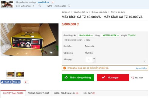 Sendo.vn công khai rao bán và hướng dẫn cách diệt cá bằng máy kích điện Trung Quốc - ảnh 3