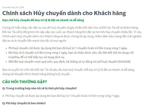 Grab bất ngờ xóa thông tin thu 10.000 đồng phí hủy chuyến trên website - ảnh 1