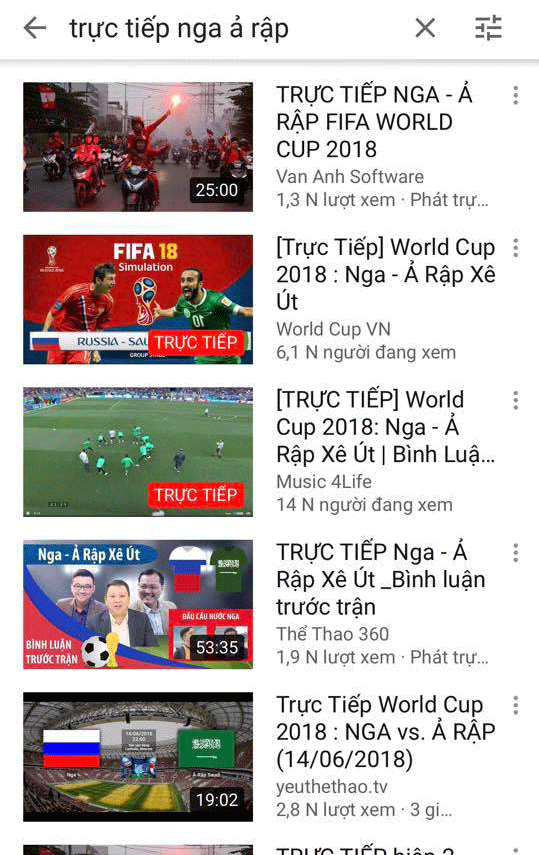 Hàng chục kênh YouTube cố tình vi phạm bản quyền trận Nga -Saudi Arabia - ảnh 6