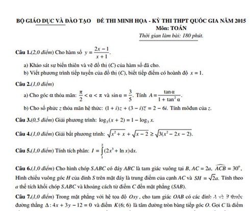 Kỳ thi THPT quốc gia: Bộ GDĐT công bố đề thi mẫu môn Toán - ảnh 2