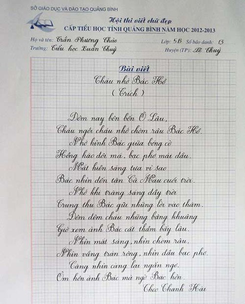 Chiêm ngưỡng bài thi chữ đẹp như in của HS lớp 5 - ảnh 1