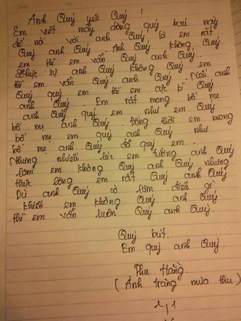 Hài hước bức thư tình có 39 chữ 'quý' - ảnh 1