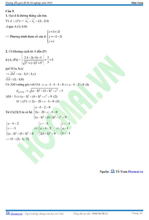 Đề thi, đáp án gợi ý môn Toán kỳ thi tốt nghiệp THPT 2014 - ảnh 6