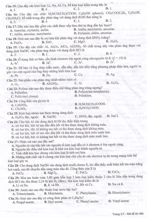 Đáp án gợi ý đề thi môn Hóa học kỳ thi tốt nghiệp THPT 2014 - ảnh 3