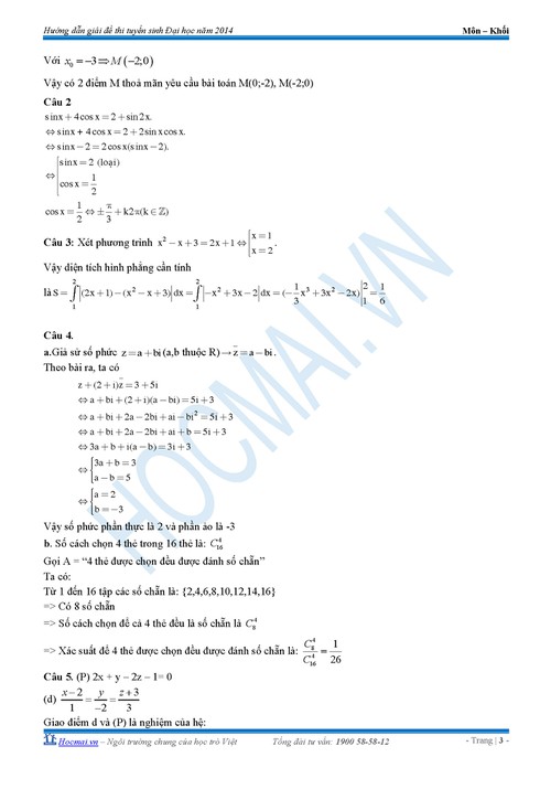 Đáp án môn Toán khối A kỳ thi đại học 2014 - ảnh 4