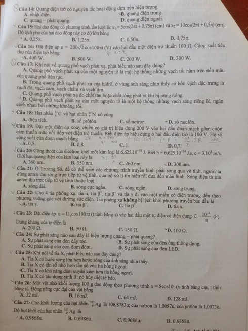 Đề thi môn Vật lý kỳ thi THPT quốc gia 2015 - ảnh 3