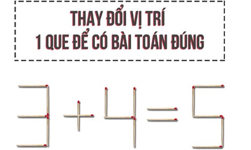 Thay đổi vị trí một que diêm để có bài toán đúng 3+4=5 - ảnh 1