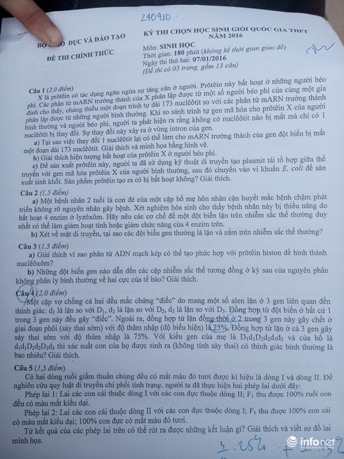 Đề thi học sinh giỏi quốc gia THPT 2016 ngày thứ 2 môn Toán, Lý, Sinh - ảnh 5