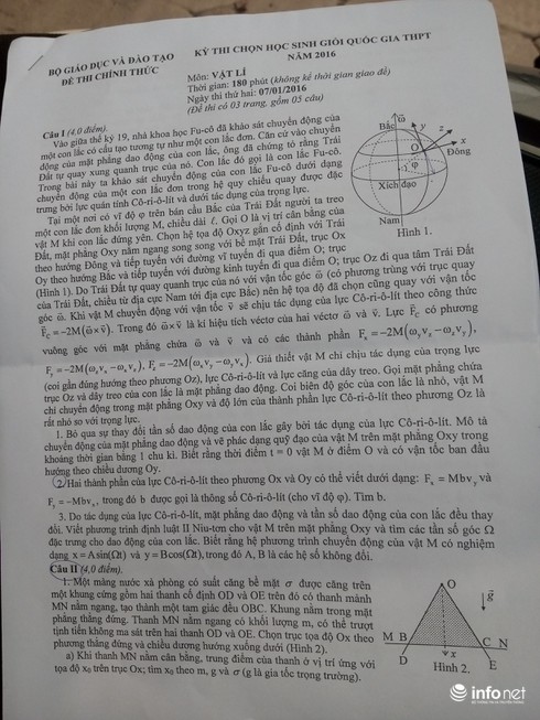 Đề thi học sinh giỏi quốc gia THPT 2016 ngày thứ 2 môn Toán, Lý, Sinh - ảnh 2