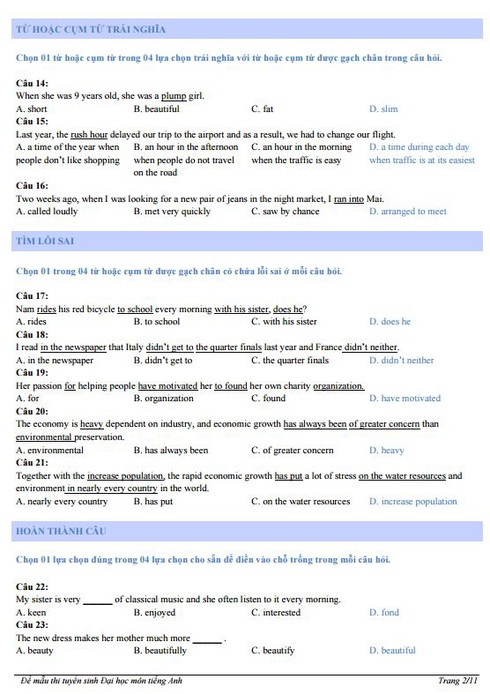 Bài thi mẫu đánh giá năng lực môn Tiếng Anh của Đại học Quốc gia Hà Nội năm 2016 - ảnh 4