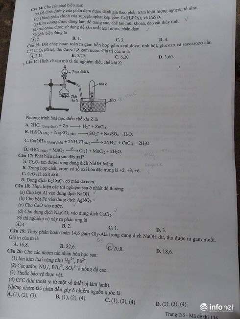 Đề thi môn Hóa học kỳ thi THPT quốc gia 2016 - ảnh 2