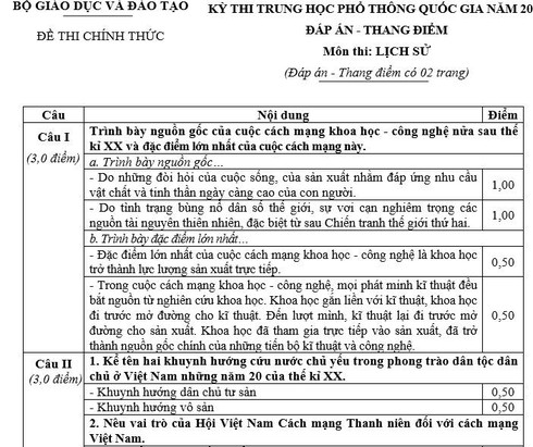 Đáp án môn Lịch sử chính thức kỳ thi THPT quốc gia 2016 - ảnh 2