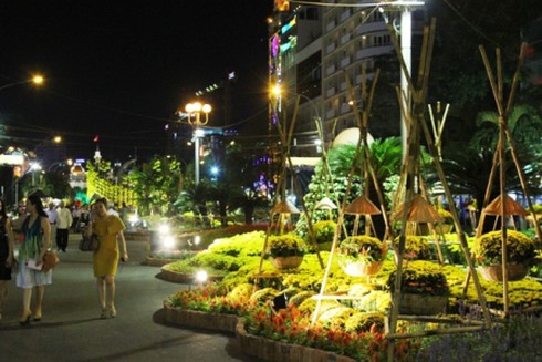 Đường hoa Nguyễn Huệ khoe sắc trong đêm