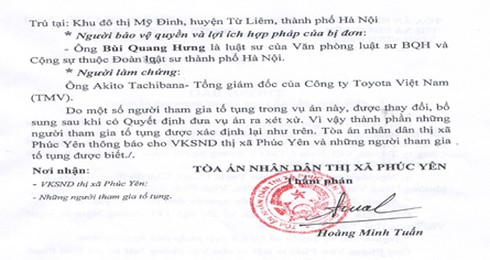 Tổng Giám đốc Toyota sẽ có mặt tại tòa với kỹ sư Tạch
