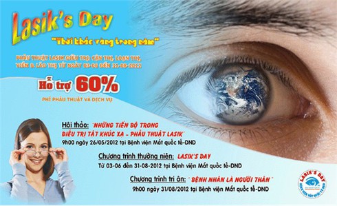 Hỗ trợ 60% phí phẫu thuật Lasik tại Bệnh viện Mắt Quốc tế