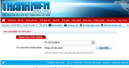 Nhiều kênh tra điểm thi tốt nghiệp PTTH 2012 miễn phí