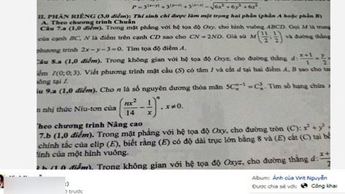 Đề Toán tuồn ra ngoài, đề nghị công an vào cuộc