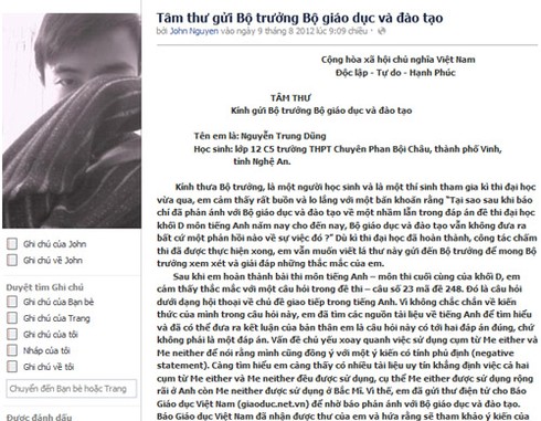 Nam sinh viết tâm thư gửi Bộ trưởng: 'Thấy đúng đắn thì lên tiếng'