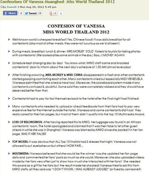 Hoa hậu Thái Lan tiếp tục 'tố' BTC Hoa hậu Thế giới