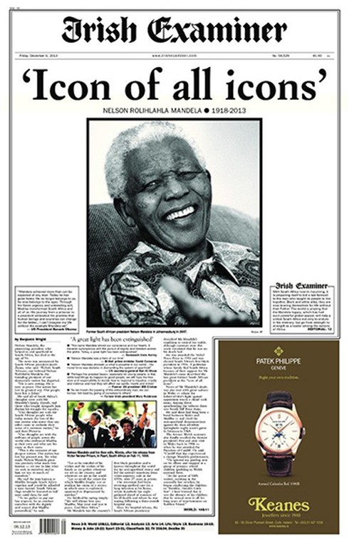 Hình ảnh cựu Tổng thống Nelson Mandela ngập tràn trang bìa báo chí thế giới - ảnh 11