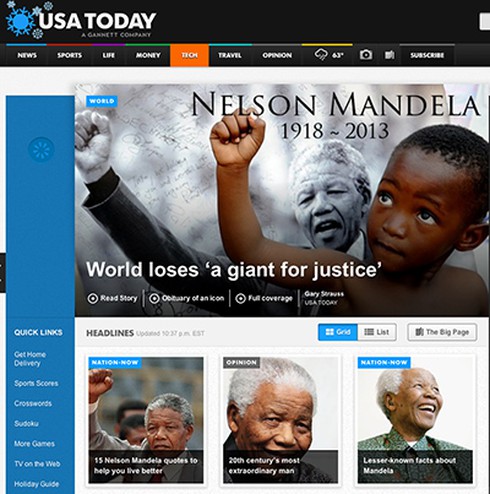 Hình ảnh cựu Tổng thống Nelson Mandela ngập tràn trang bìa báo chí thế giới - ảnh 13