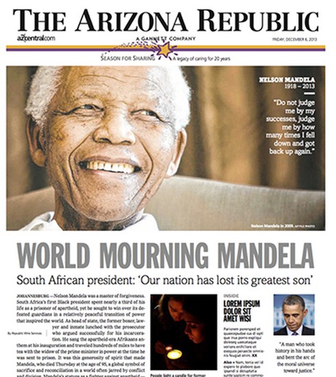 Hình ảnh cựu Tổng thống Nelson Mandela ngập tràn trang bìa báo chí thế giới - ảnh 14