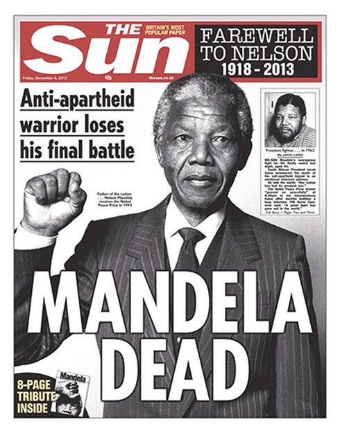 Hình ảnh cựu Tổng thống Nelson Mandela ngập tràn trang bìa báo chí thế giới - ảnh 5