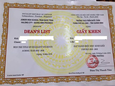 Quảng Ninh: Chấn chỉnh việc cấp giấy khen song ngữ gây phản cảm - ảnh 1