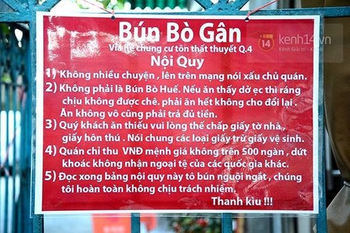 Phường trả lại bảng “Bún Bò Gân” nhưng đề nghị không treo bảng nội quy lại - ảnh 1