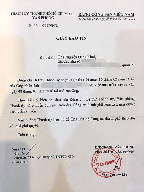 Bí thư Đinh La Thăng chỉ đạo điều tra vụ trộm nhà ca sĩ Đăng Khôi - ảnh 1