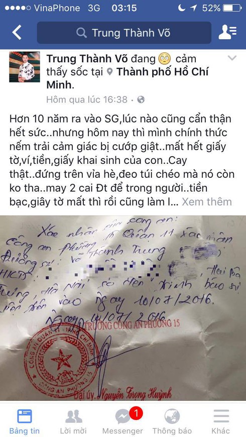 MC Thành Trung bị giật túi xách trên đường phố Sài Gòn - ảnh 1