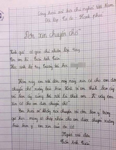 Lá đơn học sinh lớp 4 thích bạn gái xôn xao dân mạng - ảnh 1