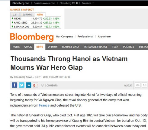 Báo nước ngoài: Lễ tang Đại tướng Võ Nguyên Giáp xúc động hiếm có - ảnh 1