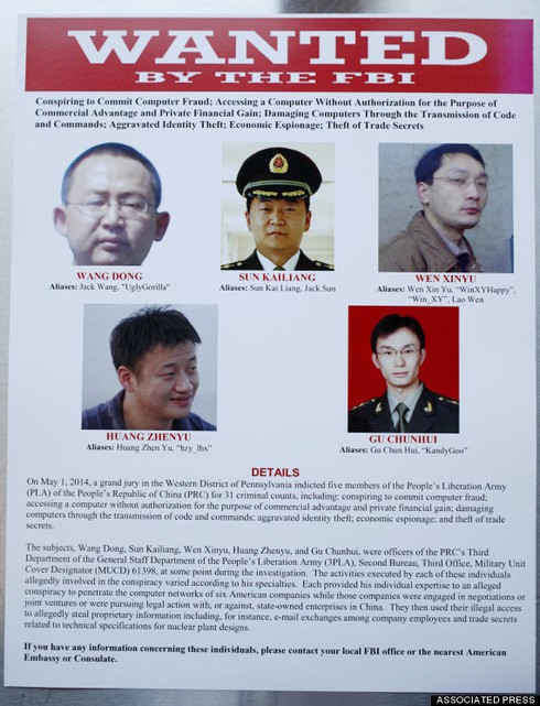 5 sỹ quan quân đội Trung Quốc là tin tặc tấn công Mỹ - ảnh 1