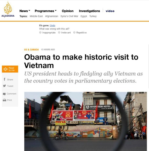 Báo quốc tế dồn dập đưa tin ông Obama đã tới Việt Nam - ảnh 1