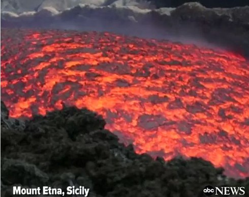 Video: Cận cảnh dòng nham thạch cuồn cuộn chảy ra từ núi lửa Etna, Italia - ảnh 1