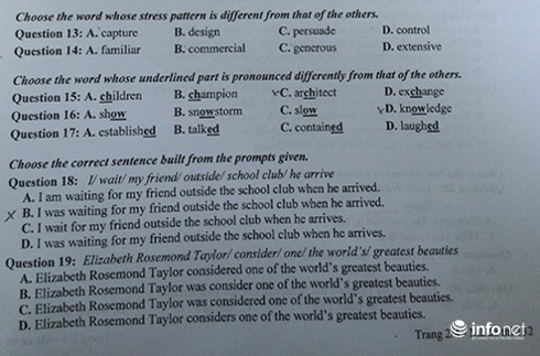 Đề thi Tiếng Anh vào 10 trường THPT chuyên ĐH Sư phạm Hà Nội năm 2015 - ảnh 4