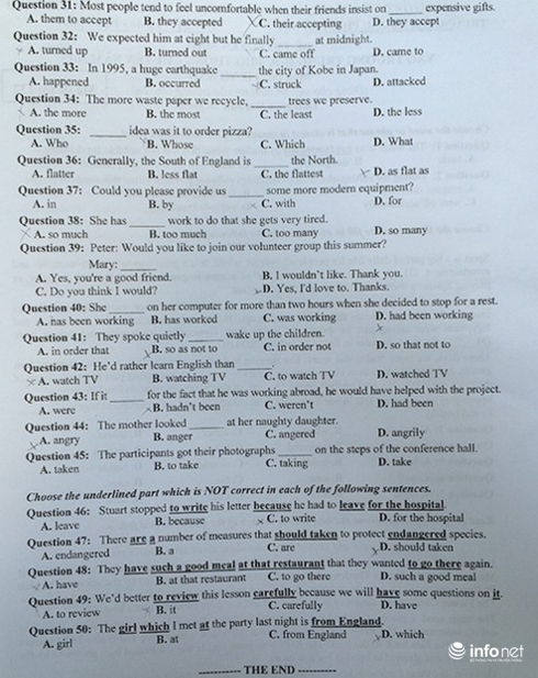 Đề thi Tiếng Anh vào 10 trường THPT chuyên ĐH Sư phạm Hà Nội năm 2015 - ảnh 7