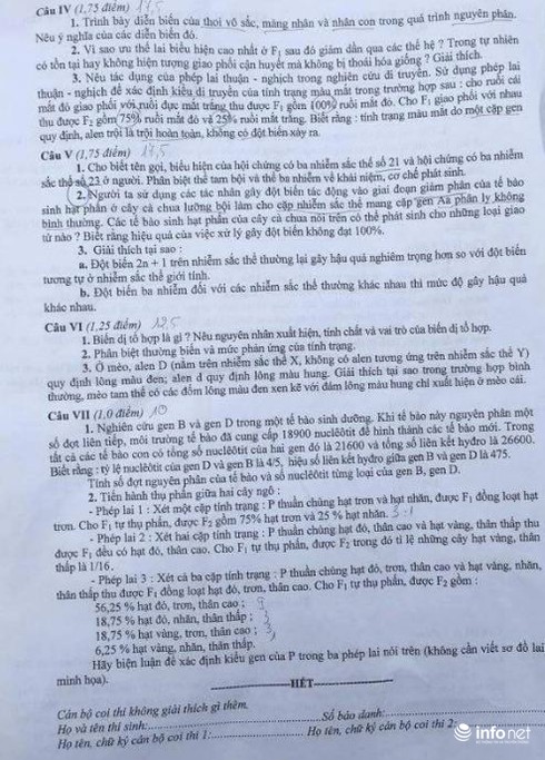 Hà Nội: Gợi ý đáp án thi vào lớp 10 chuyên Sinh năm học 2016 - 2017 - ảnh 3