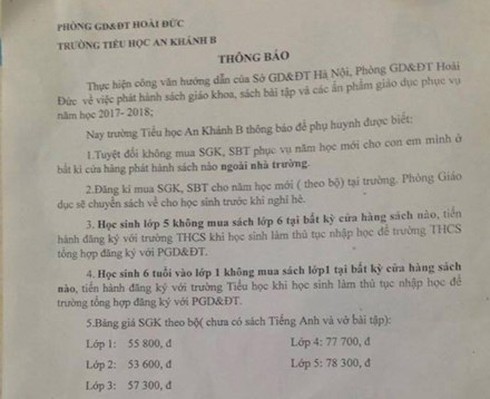 Hà Nội: Trường yêu cầu học sinh phải mua sách giáo khoa từ phòng GD&ĐT - ảnh 1
