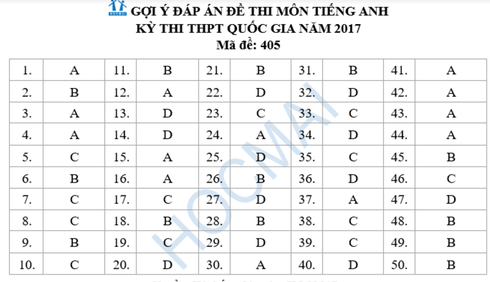 Gợi ý đáp án môn Tiếng Anh kỳ thi THPT quốc gia 2017 - ảnh 1