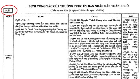 Xóa dấu “MẬT” trên lịch làm việc của Thường trực UBND TP.HCM - ảnh 1
