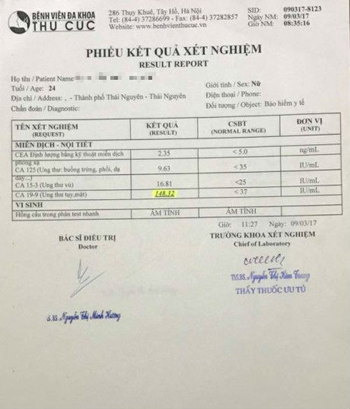 Bệnh viện Thu Cúc lên tiếng về xét nghiệm 3 lần đều ra chỉ số chỉ điểm ung thư - ảnh 1
