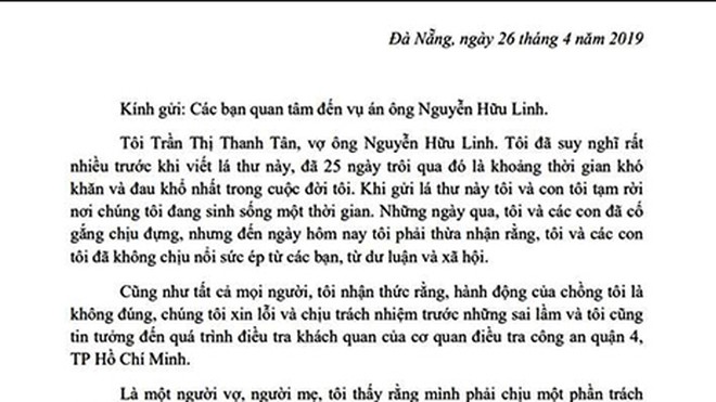 Vợ bị can Nguyễn Hữu Linh gửi tâm thư đau đớn về vụ án của chồng