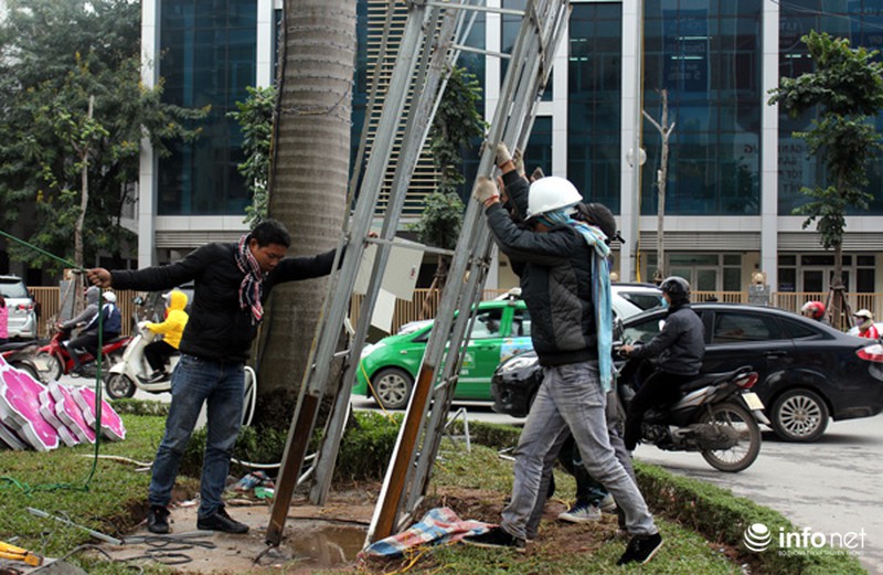 Trang trí hoa đào trên đường đẹp nhất Thủ đô: Chưa xong đã dỡ - ảnh 10