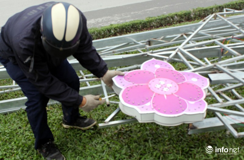 Trang trí hoa đào trên đường đẹp nhất Thủ đô: Chưa xong đã dỡ - ảnh 12