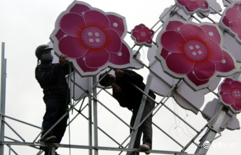 Trang trí hoa đào trên đường đẹp nhất Thủ đô: Chưa xong đã dỡ - ảnh 5