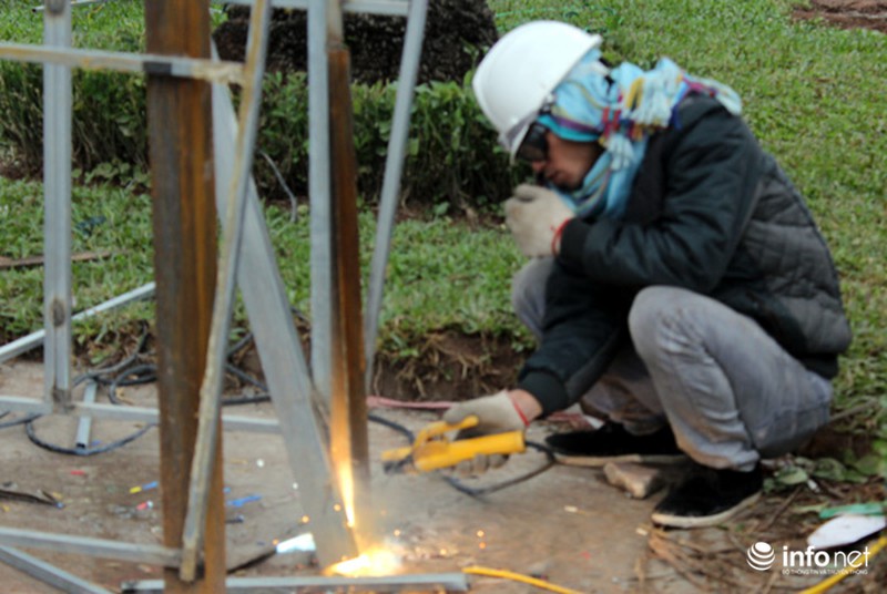 Trang trí hoa đào trên đường đẹp nhất Thủ đô: Chưa xong đã dỡ - ảnh 2