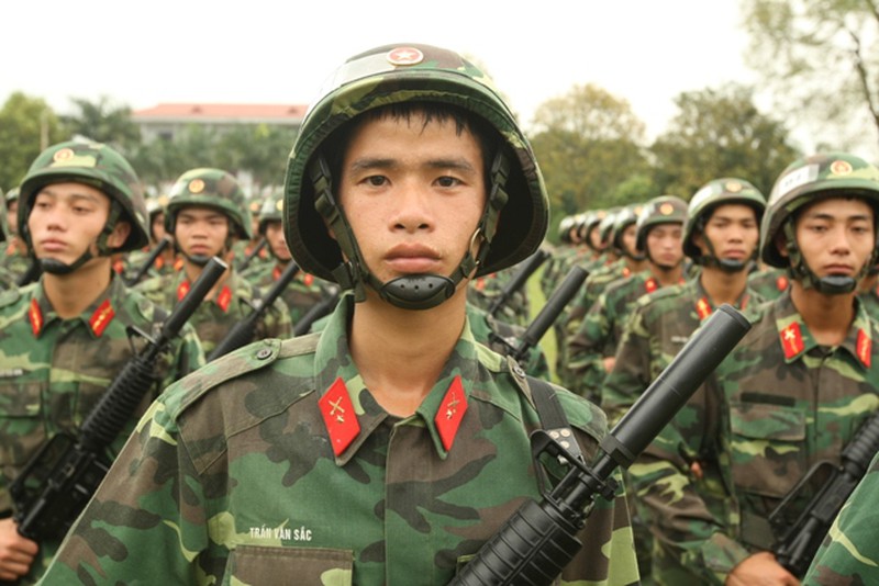 Toàn cảnh khối quân chính qui tập diễu binh kỷ niệm Điện Biên Phủ - ảnh 1